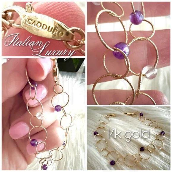 14k gold CAODURO Italian Luxury bracelet rings/circles - Picture 1 of 13